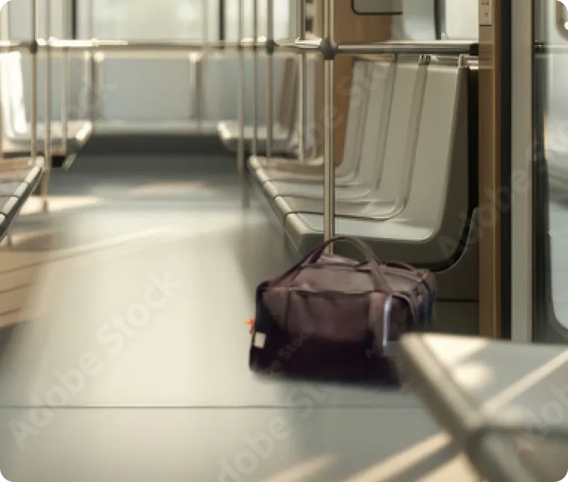 Abandoned luggage on a subway.